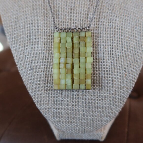 Light green jade square beads &sterling silver Sherzada necklace pendant 14"-17" - Picture 6 of 16